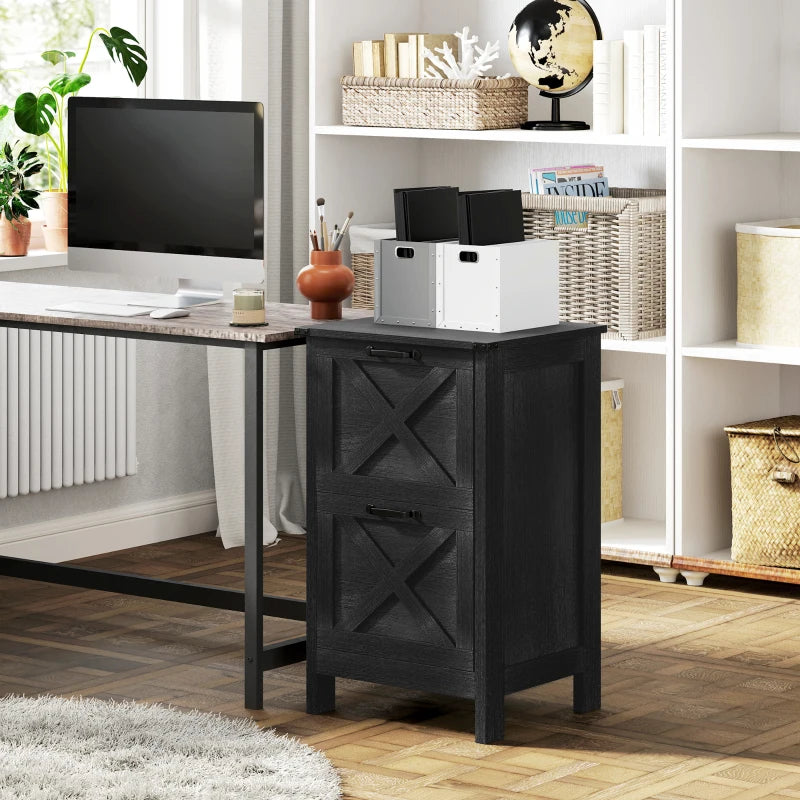 Vertical Filing Cabinet with 2 Drawers, Rustic Farmhouse Office Storage Cabinet for A4, Letter Size, Black