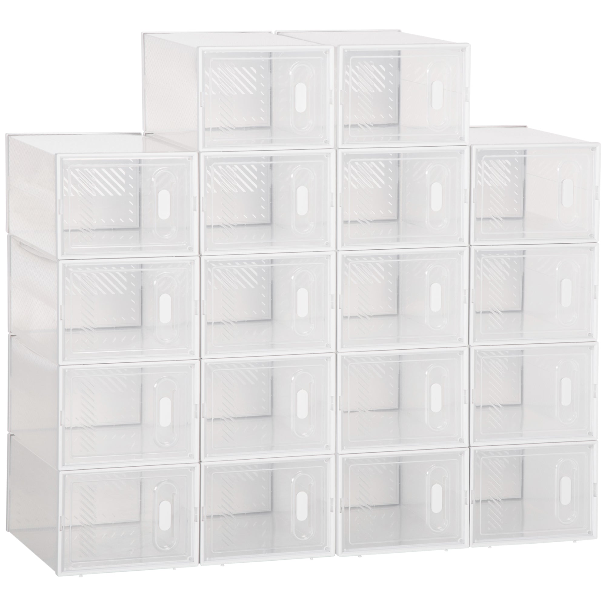 HOMCOM 18-Cube Stackable Shoe Storage Organizer Modular Shoe Cabinet for Entryway Clear and White 