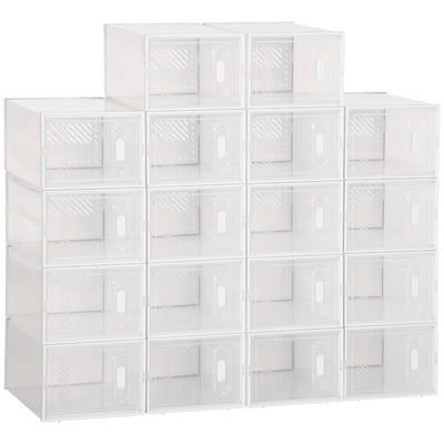 HOMCOM 18-Cube Stackable Shoe Storage Organizer Modular Shoe Cabinet for Entryway Clear and White 