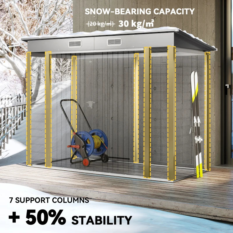 8 x 4FT Galvanized Garden Storage Shed, Metal Outdoor Shed with Double Doors and 2 Vents, Light Grey