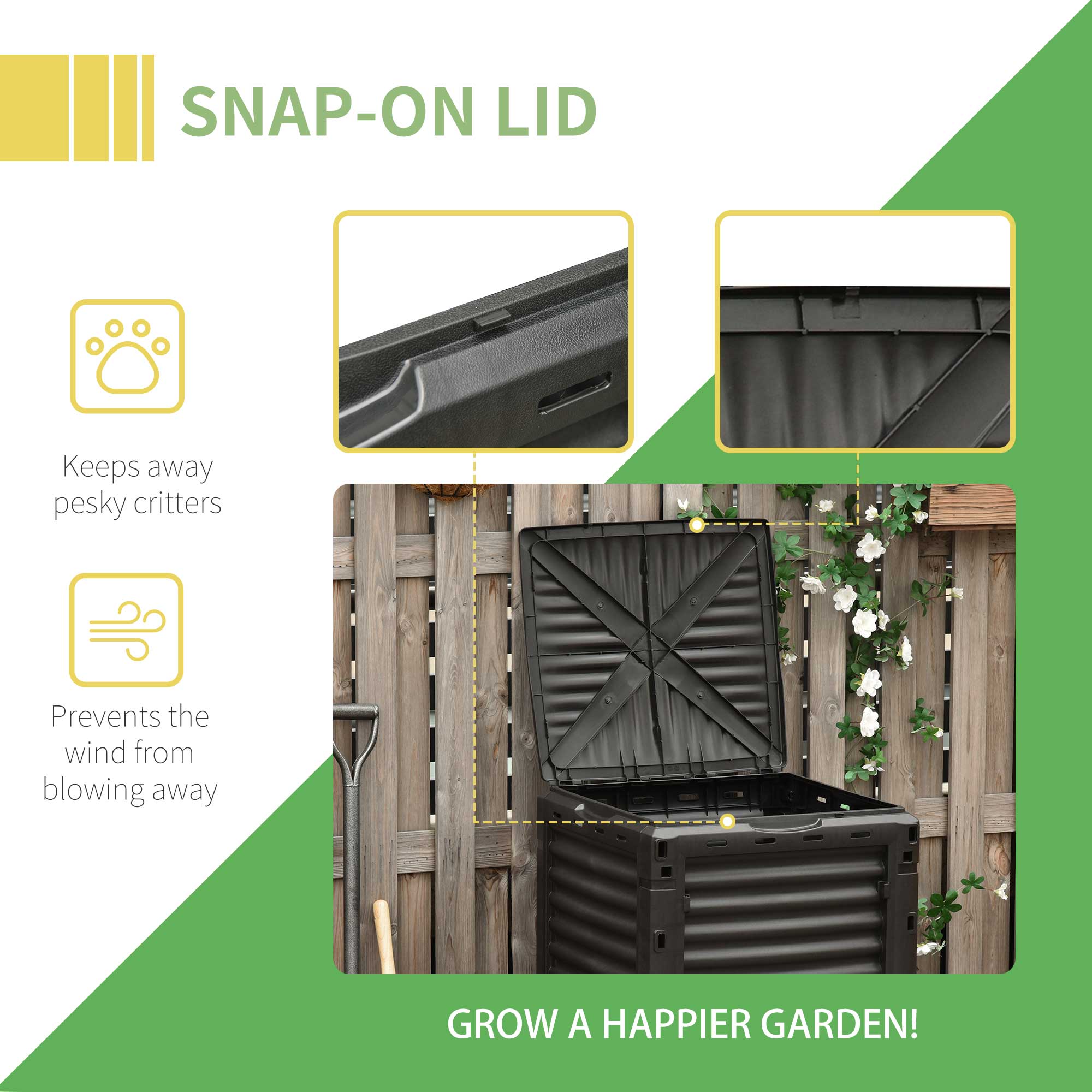 Outsunny Garden Compost Bin Large Outdoor Compost Container 80 Gallon Fast Creation of Fertile Soil Aerating Compost Box, Yellow 