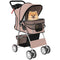 Pet Stroller for Dogs & Cats, Foldable Dog Stroller with Wheels, Reflective Strips, Brake, Pad and Basket, Coffee