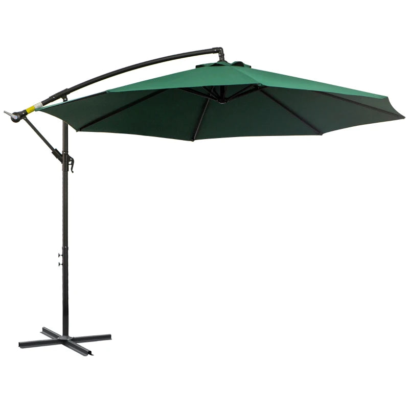 9.7ft Offset Patio UmbrellaCantilever Parasol with Crank Handle, 8 Ribs and Cross Base for Outdoor, Sun Shade, Green