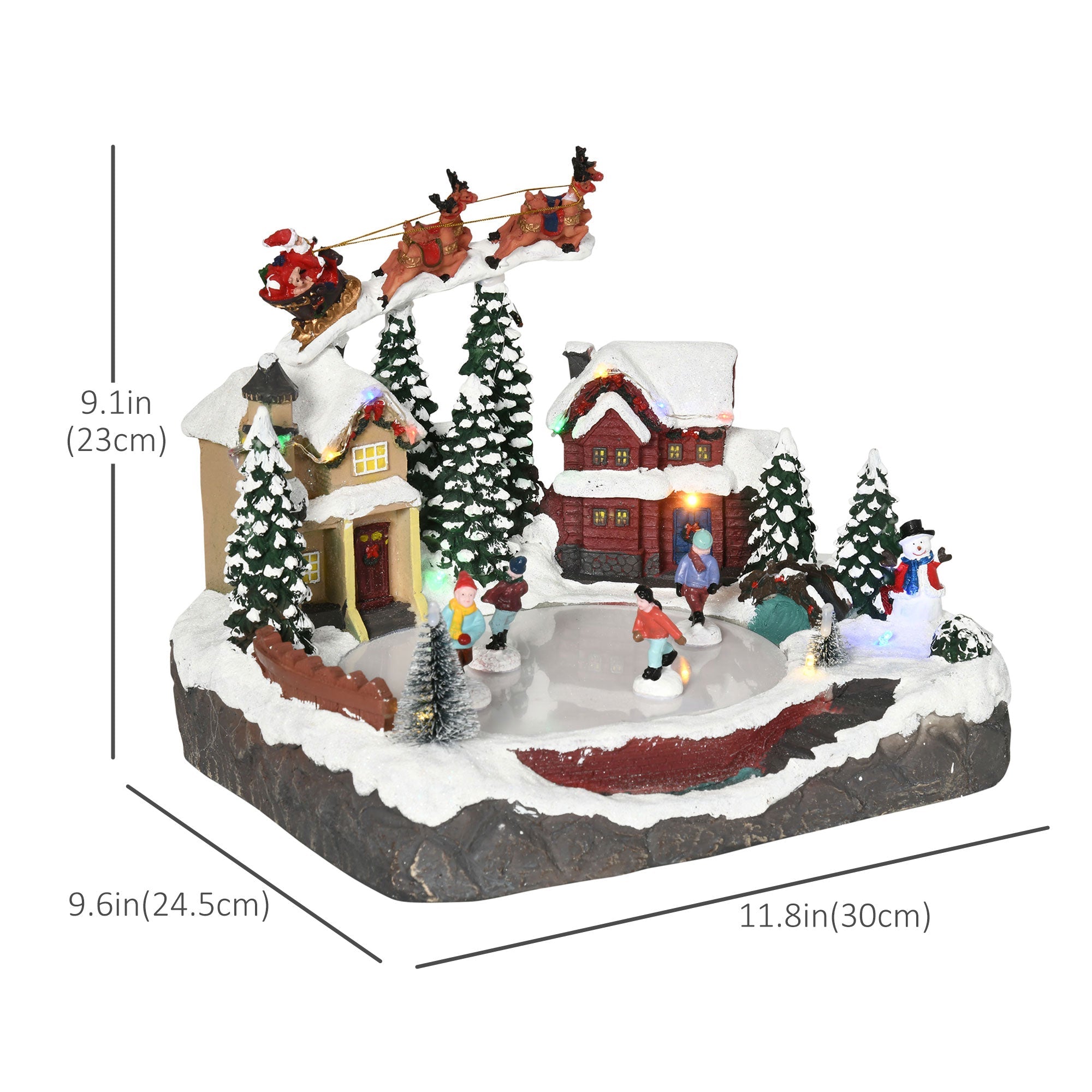 HOMCOM Christmas Village, Santa and Deer Skating Pond Animated Winter Wonderland Set with Multicolored LED Light, Christmas Decoration 