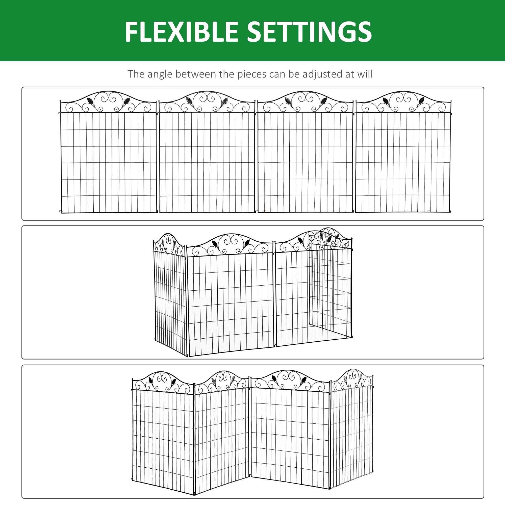 Outsunny Decorative Garden Fence 4 Panels 44in x 12ft Steel Wire Border Edging for Flower Bed Landscaping Outdoor Decor 