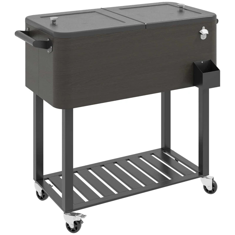 Outdoor Beverage Cooler Bar Cart, 67-Qt Patio Cooler Cart Rolling Ice Chest with Shelf, Bottle Opener and Wheels, Grey