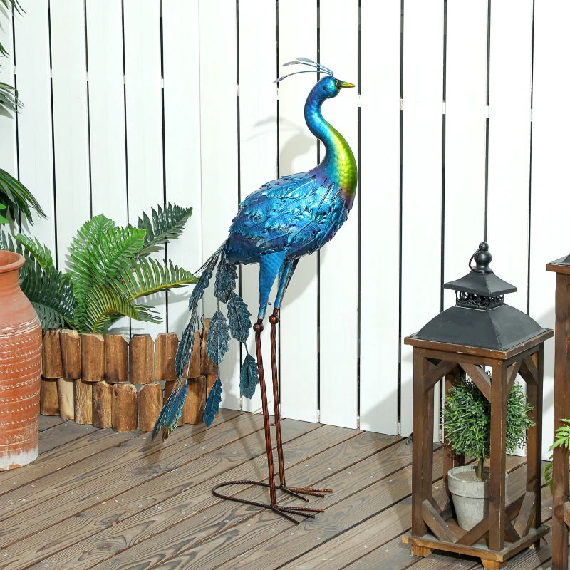 Peacock Garden Statue, 32.7" Standing Lawn Ornament Bird Statue with Stakes for Lawn Navy Blue