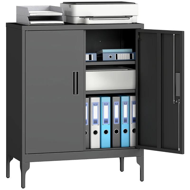 Office Storage Cabinet with Lock, Filing Cabinet with Adjustable Shelves and Doors for Home Office, Garage, Black