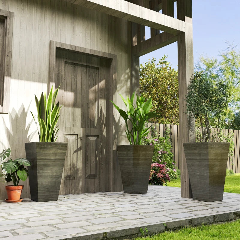 Tall Planter for Outdoor Plants Set of 3, 28 Inch Taper Planter with Drainage Holes, Bronze