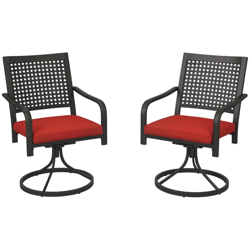 Patio Swivel Chairs with Cushion, Outdoor Swivel Rocker with Curved Armrests, Red