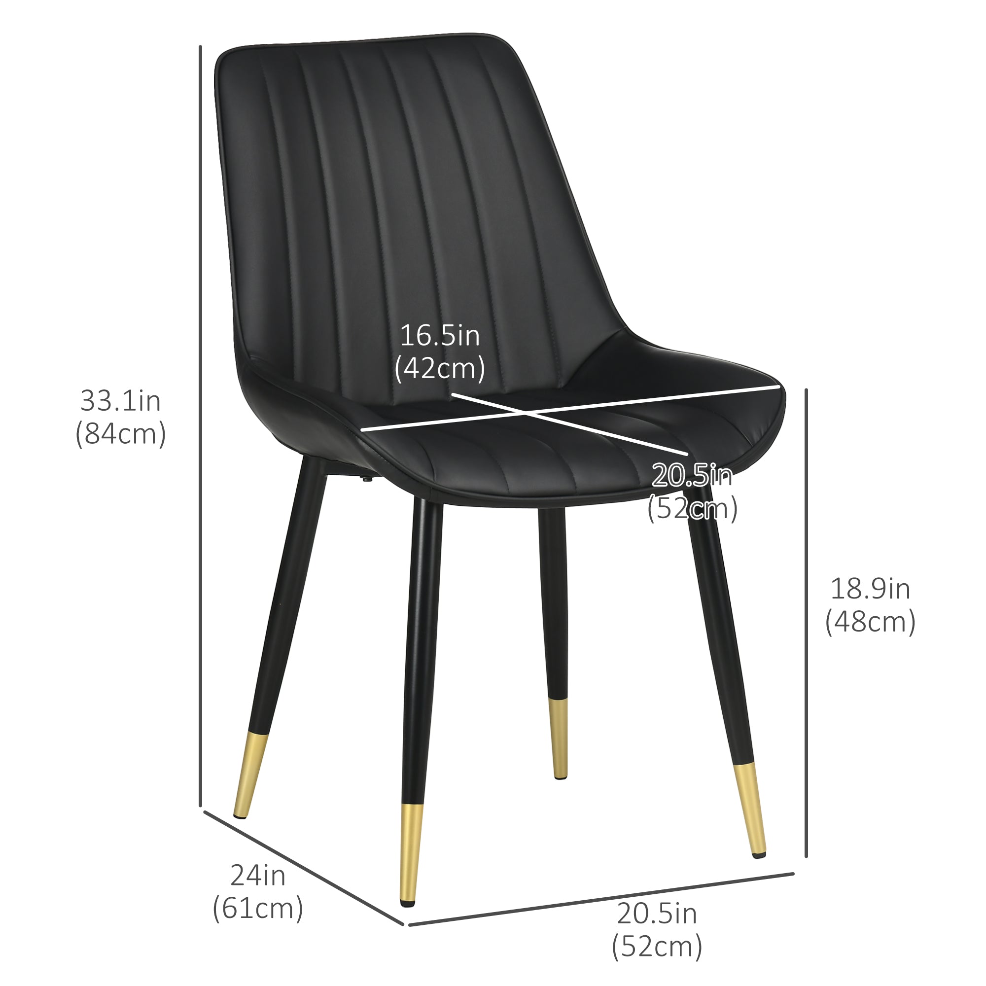 HOMCOM Dining Chair Duo: Modern Kitchen Black PU Leather Upholstery, Steel Legs for Living Room, Bedroom 