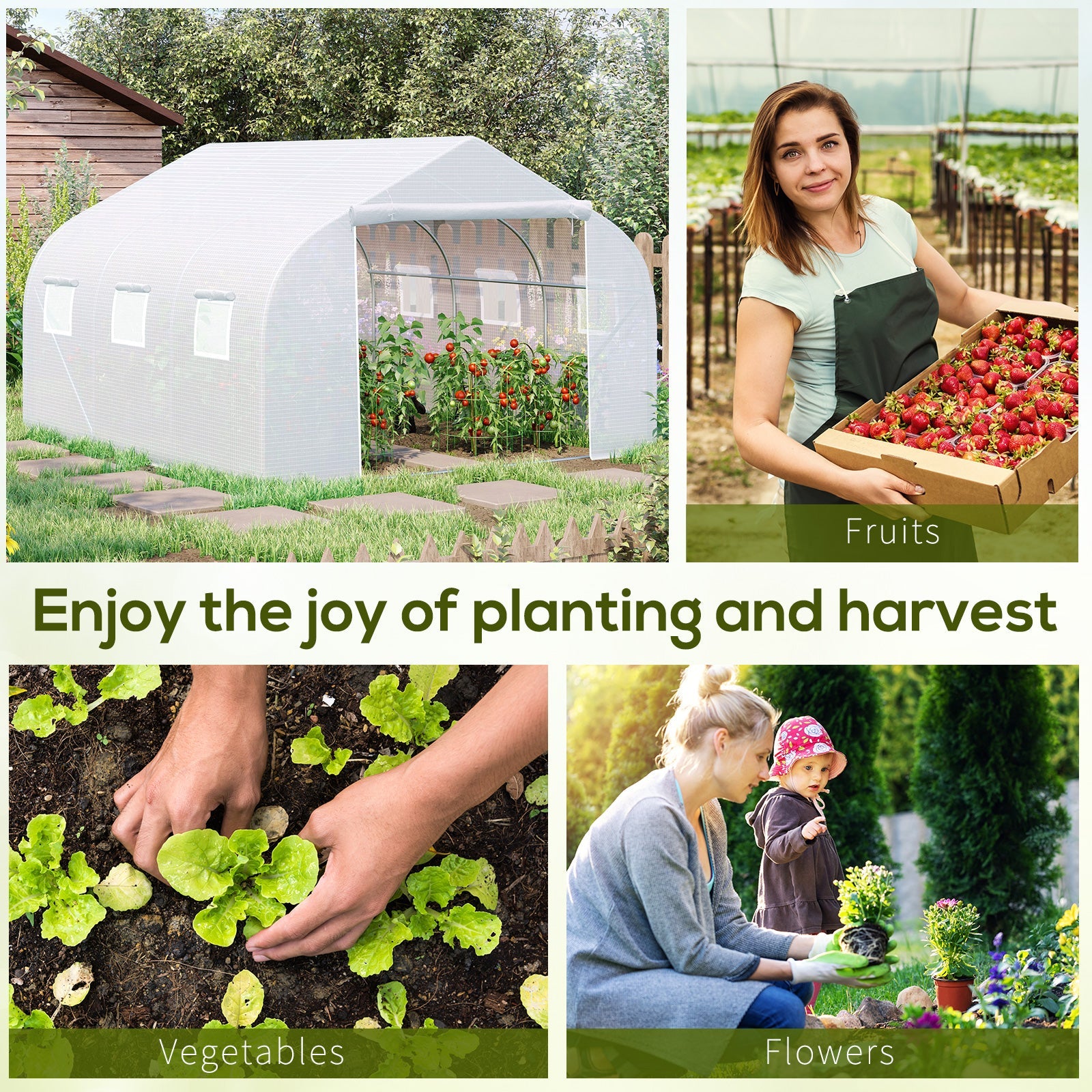 Outsunny Heavy Duty Walk-in Tunnel Greenhouse 15x10x7ft White Gardening Planting Shed Warm Shelter 