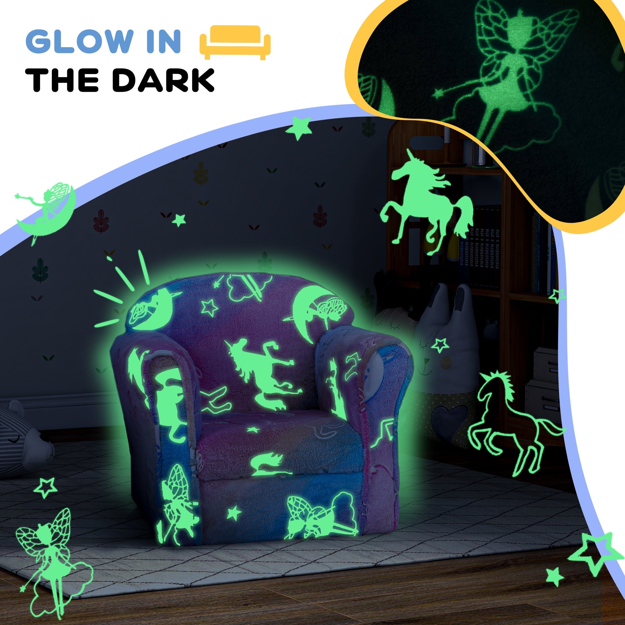 Qaba Toddler Chair with Luminous Fairy Design, Wooden Frame, for 18-36 Months, Multicolour 