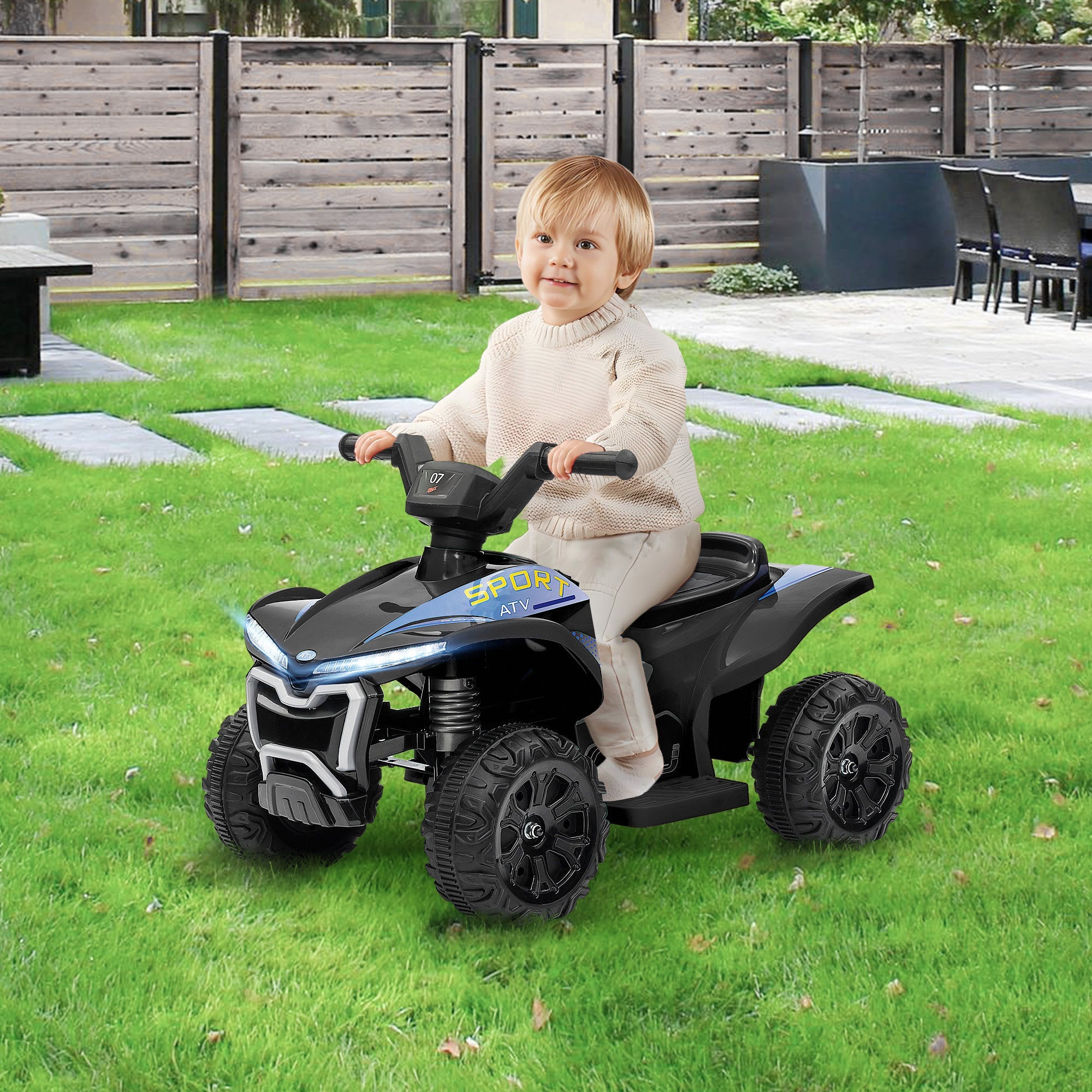 Qaba Kids ATV, 6V Battery Powered Electric Vehicle with Headlights, Forward/Reverse Switch, 4 Wheeler Ride On Toy for 18-36 Months, Black 