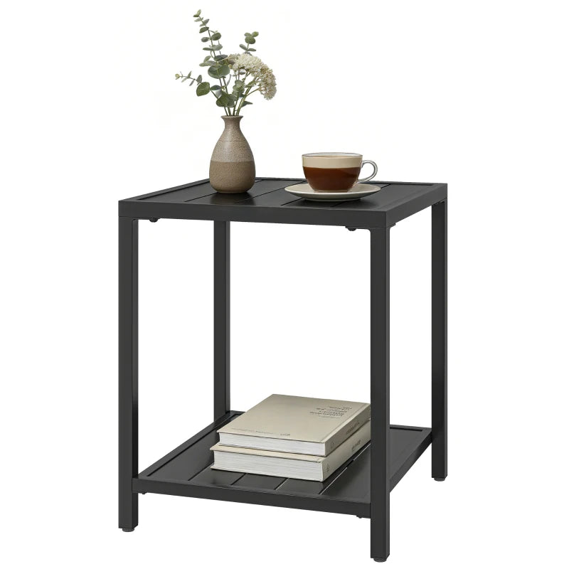Outdoor Coffee Table 2-Tier Patio Coffee Table with Storage Shelf, Adjustable Feet for Garden Balcony Poolside Black