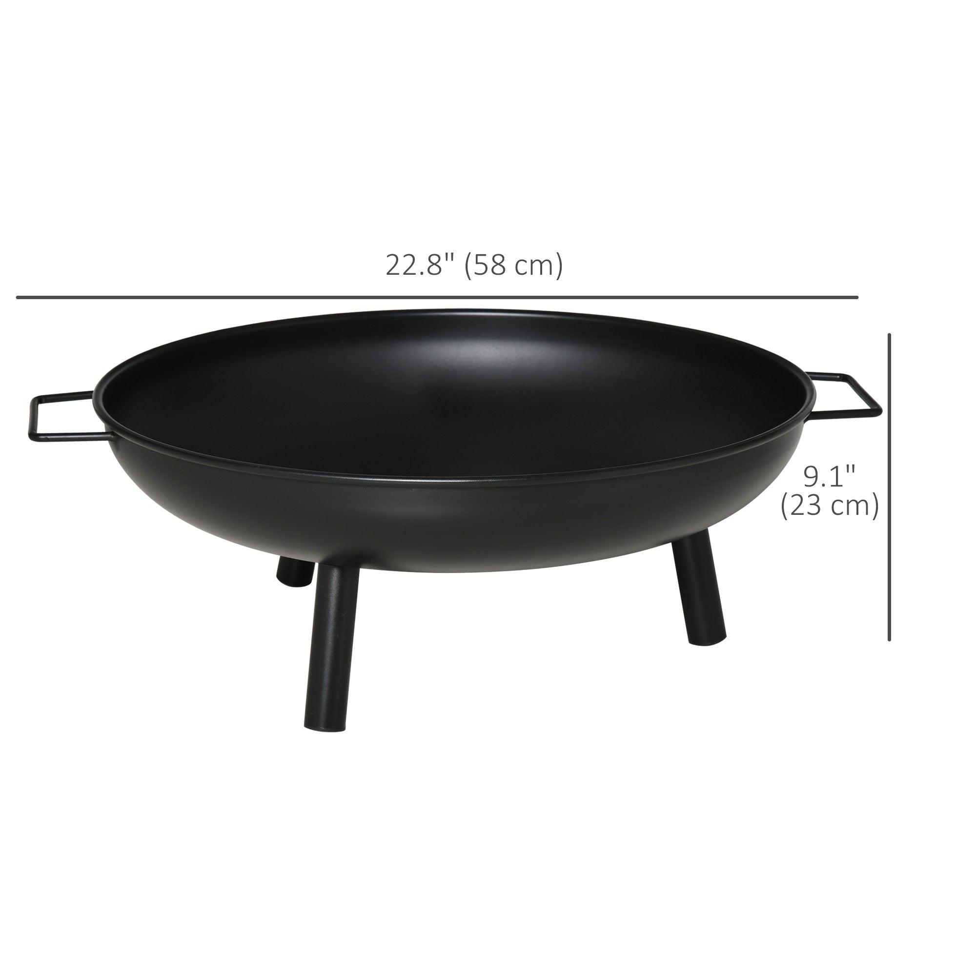 Outsunny 23" Round Outdoor Fire Pit, Portable Firepit Fireplace with Support Legs for Garden, Patio, Camping, Bonfire, Black 