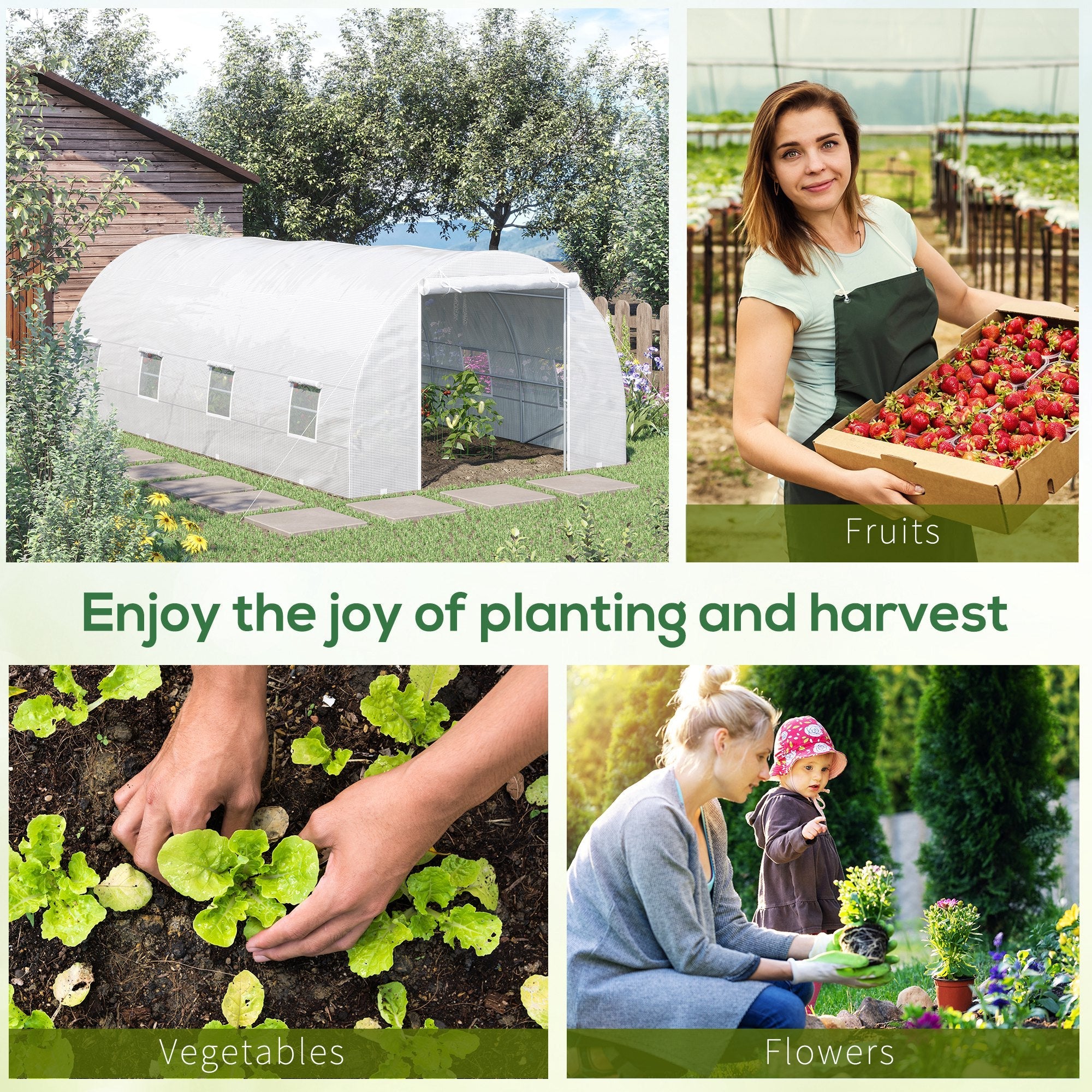 Outsunny 20x10x7ft Heavy Duty Tunnel Walk-in Greenhouse Outdoor Backyard Seed Plant Vegetables Grow Warm House White 