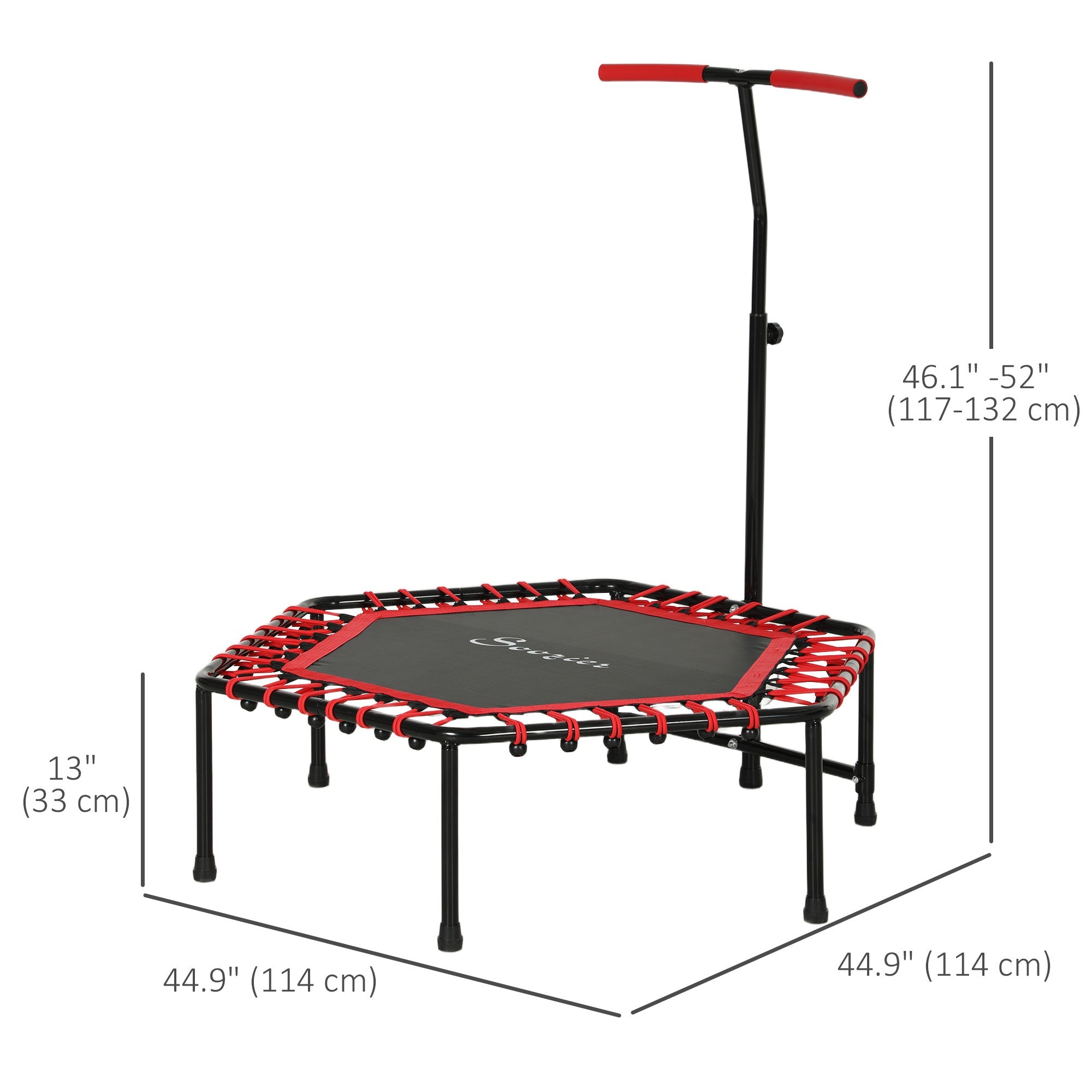 Soozier 45" Rebounder Trampoline for Adult, Quiet Bungee Rebounder with LED Lights and Adjustable Handle, Red 