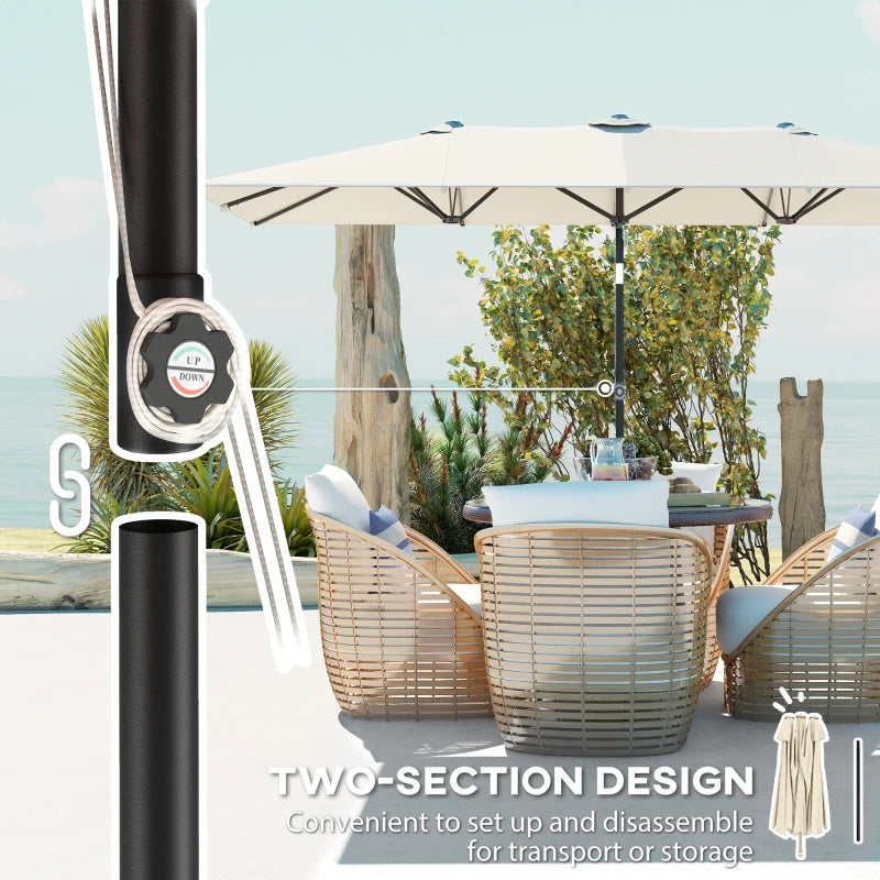 Double-Sided Patio Umbrella Parasol with Tilt, Adjustable Height, Vents and 12 Ribs, for Garden, White