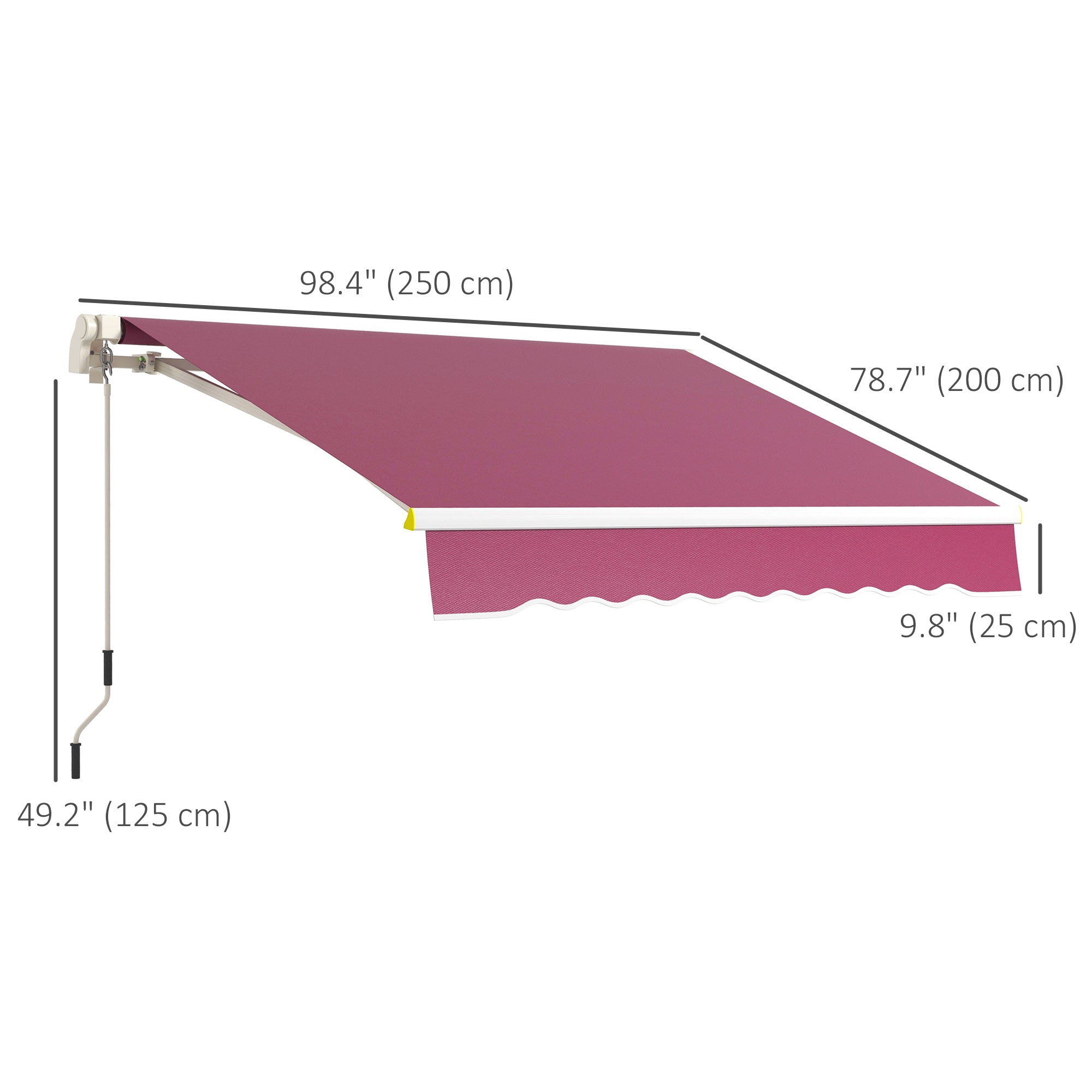 Outsunny 8x6.5 Manual Retractable Awning with LED, Aluminum Sunshade for Patio & Window, UV Protection, Wine Red 