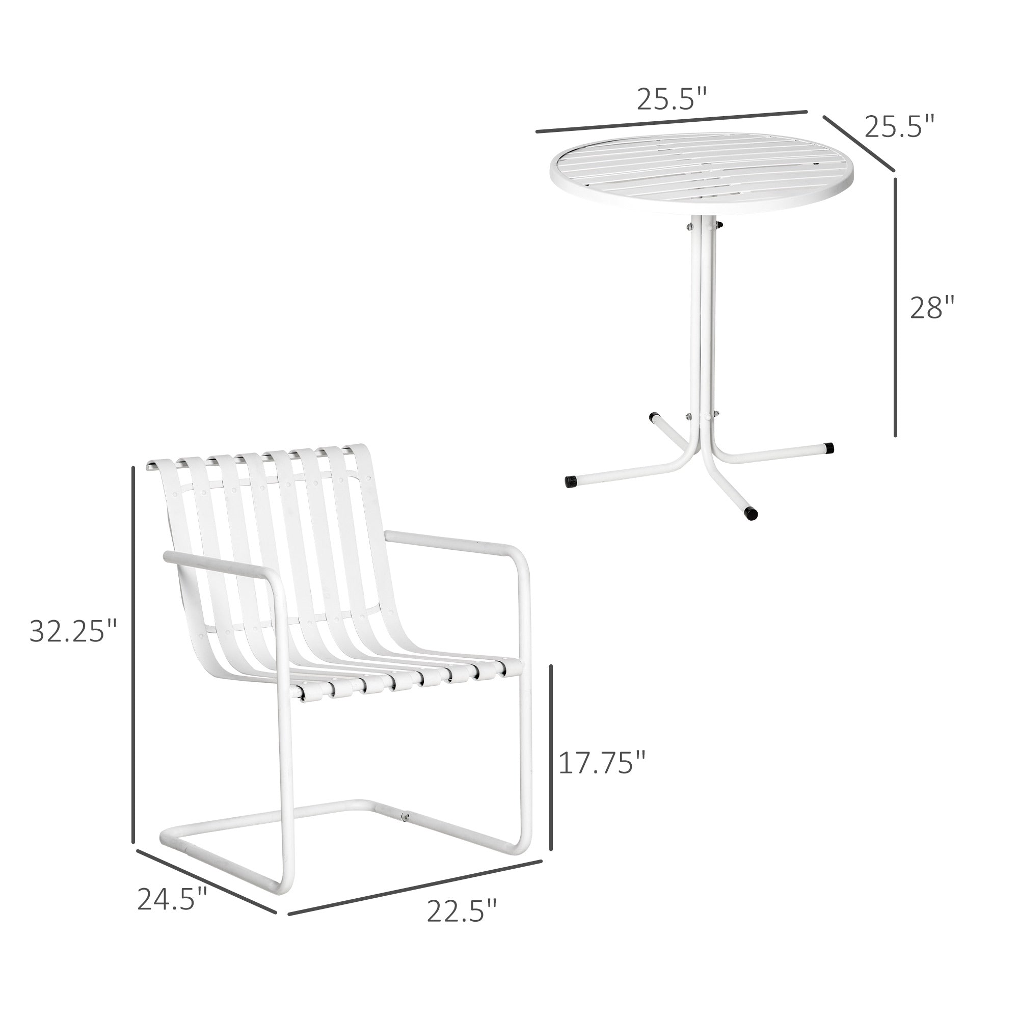Outsunny 3pc Patio Bistro Set Outdoor Furniture with Chairs Round Table for Yard Porch Poolside Balcony White 