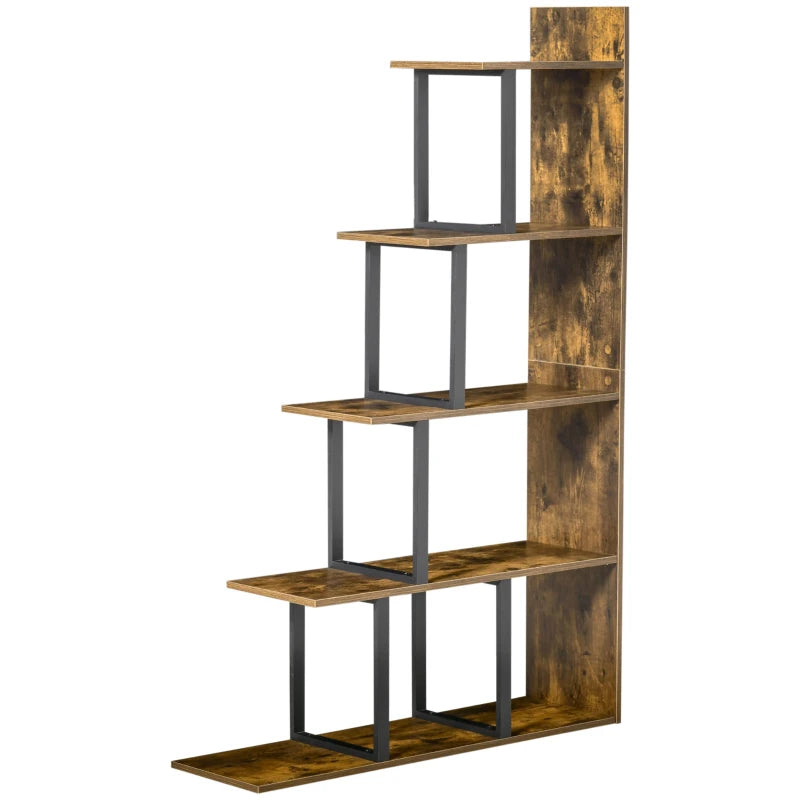 5-Tier Ladder Bookshelf, Wooden Ladder Bookshelf, Display Stand Organizer for Living Room Indoor Corner Shelf - Rustic Brown