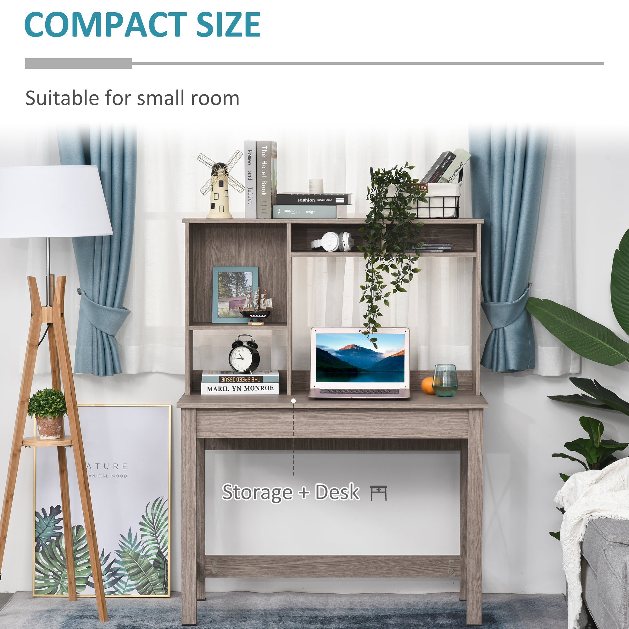 HOMCOM Study Desk: Bookshelves Storage, Writing Work, Bedroom Home Office Workstation, Brown 