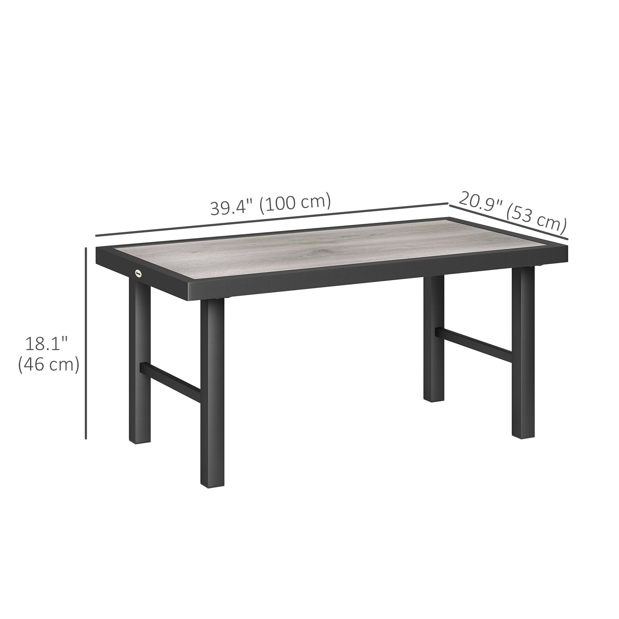 Outsunny Outdoor Side Table with SPC Woodgrain Tabletop, Metal Patio Coffee Table for Outside Garden, Distressed Grey 