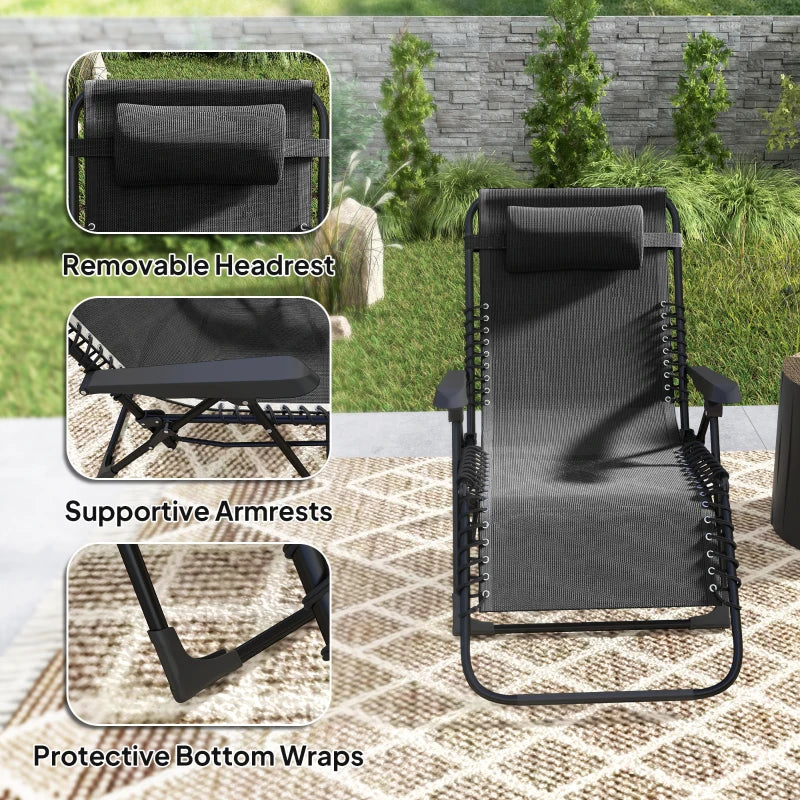Folding Zero Gravity Chair, 5-Position Adjustable Outdoor Lounge Chair Recliner with Headrest, Black