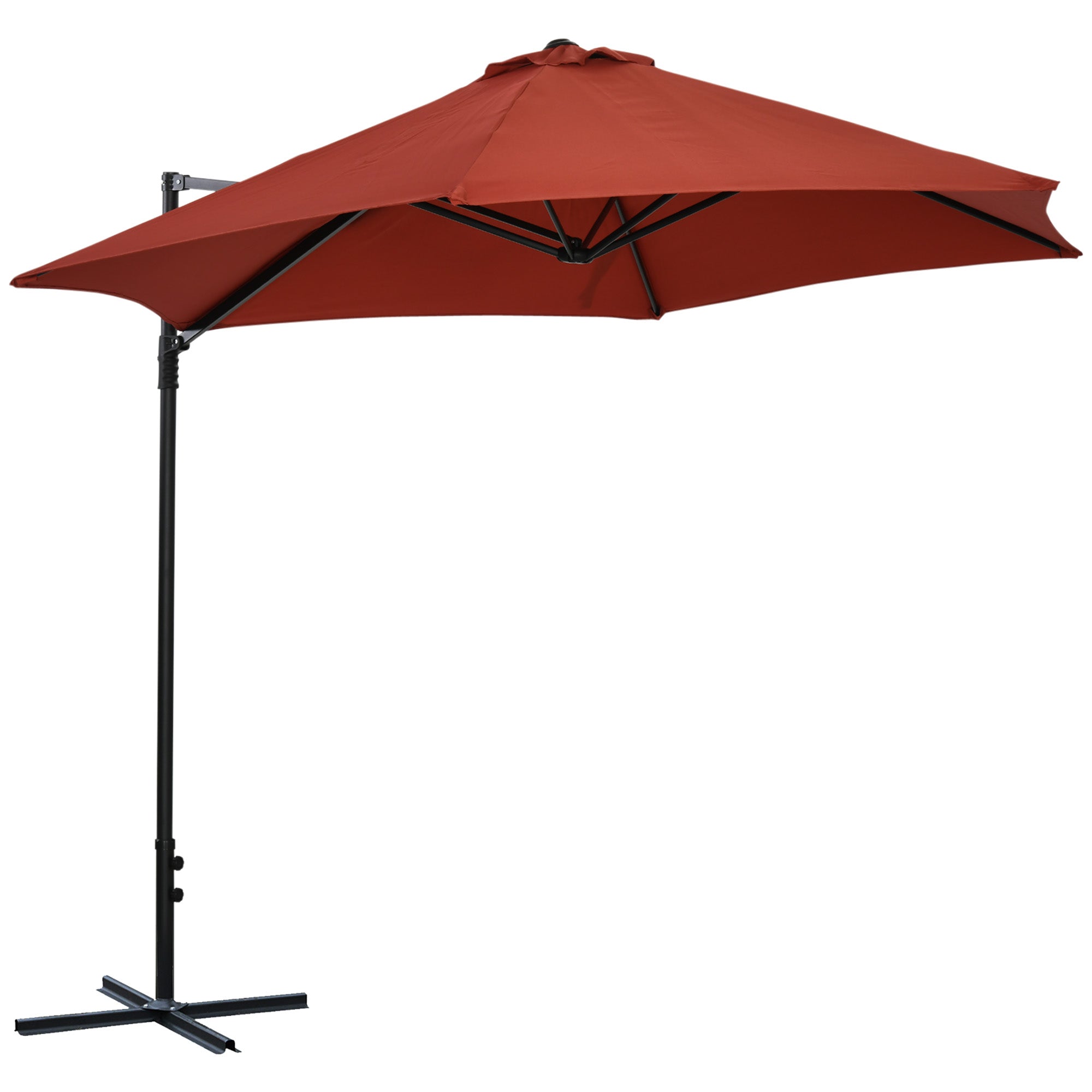 Outsunny Offset Patio Umbrella 8.5FT with 360° Rotation Hanging Sun Shade Canopy Wine Red 