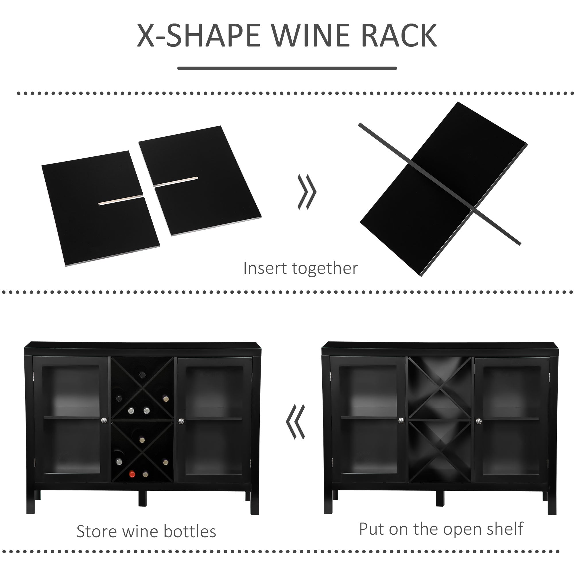 HOMCOM Modern Wine Enthusiast: Kitchen Sideboard Buffet Cabinet with Wine Rack, Tempered Glass Door, and Adjustable Shelves 