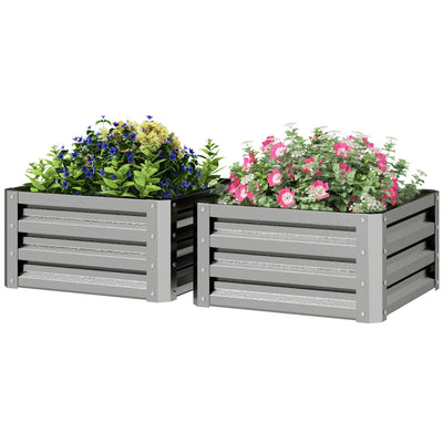 Outsunny 2' x 2' x 1' 2-Pieces Raised Garden Bed with Galvanised Steel Frame for Vegetables, Flowers, Herbs, Silver 