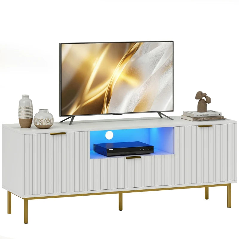 Modern TV Console for TVs up to 60 Inch, Entertainment Center with Smart RGB LED Lights and Soft Close Doors, White