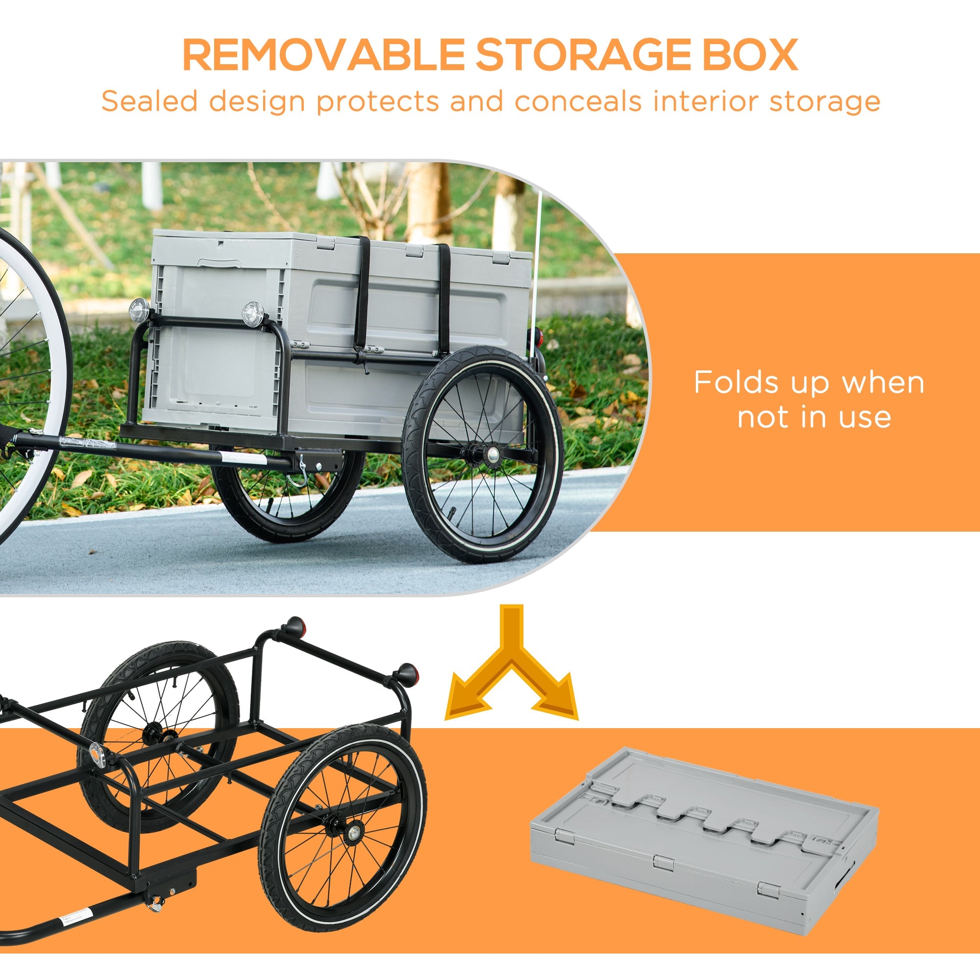 Aosom Steel Trailer for Bike, Bicycle Cargo Trailer with Storage Box, Folding Frame and Safe Reflectors, Max Load 88LBS 