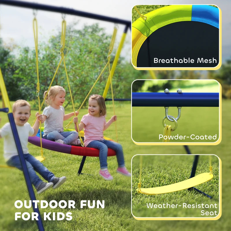Qaba Kids Swing Set with Double Swings, Outdoor Playset with Adjustable Ropes, Metal Frame for Ages 3-8, 150 Capacity