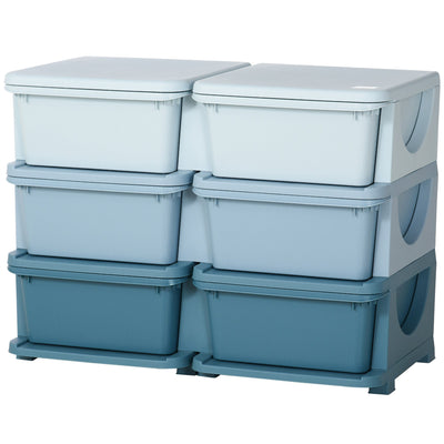 Qaba 3 Tier Kids Toy Organizer and Storage Bins with 6 Plastic Drawers, Blue 