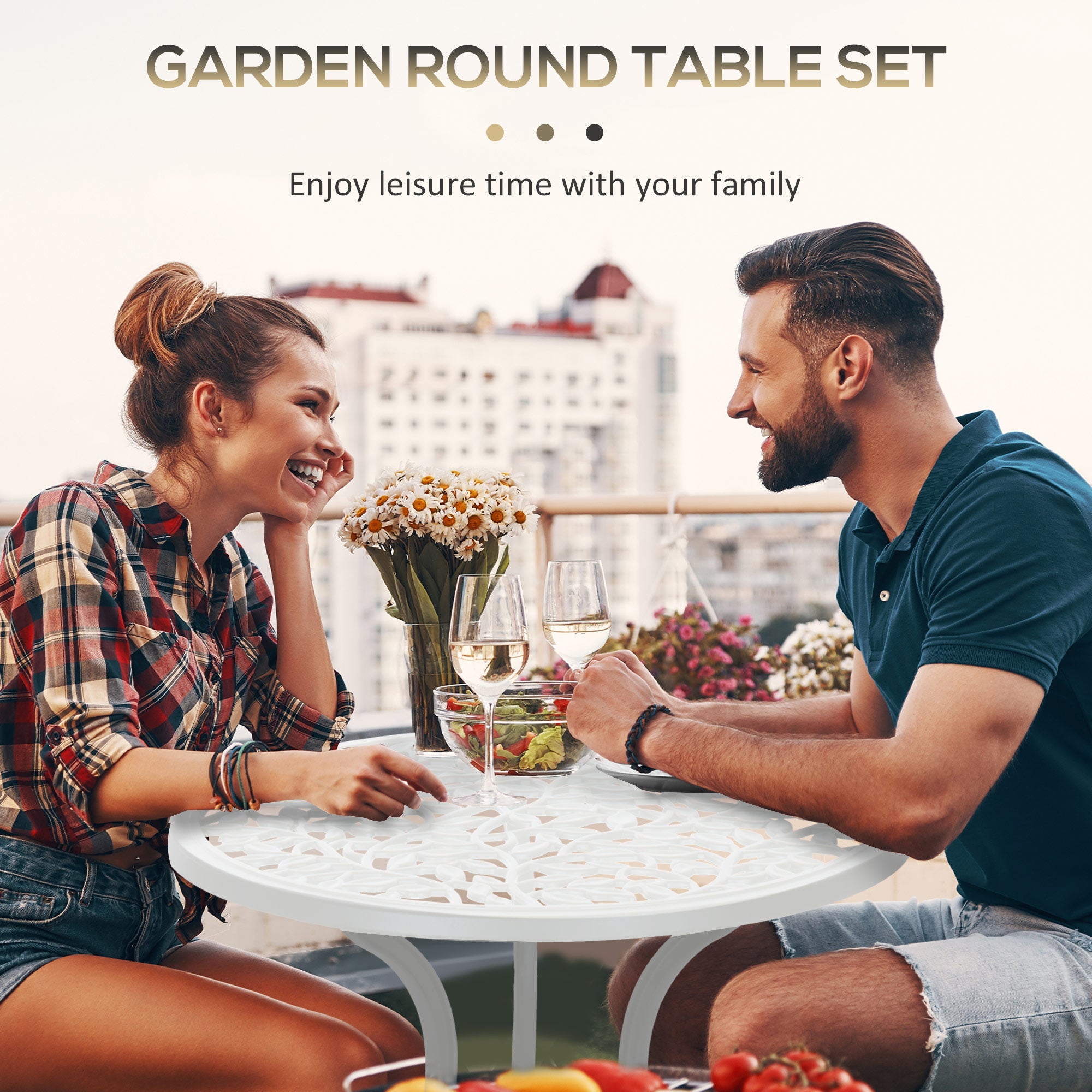 Outsunny 3 Pieces Outdoor Furniture Set, Patio Table and Chairs with Cast Aluminum Frame for Garden, Balcony, Porch, White 