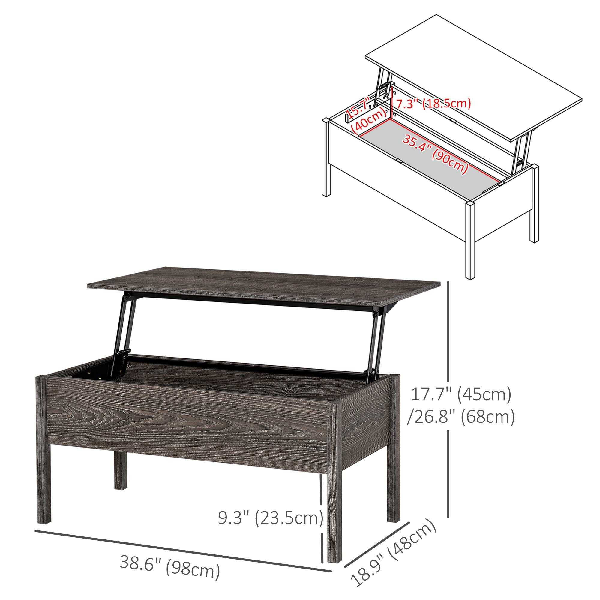 HOMCOM Grey 39" Modern Lift Top Coffee Table: Center Table with Hidden Storage Compartment for Living Room 