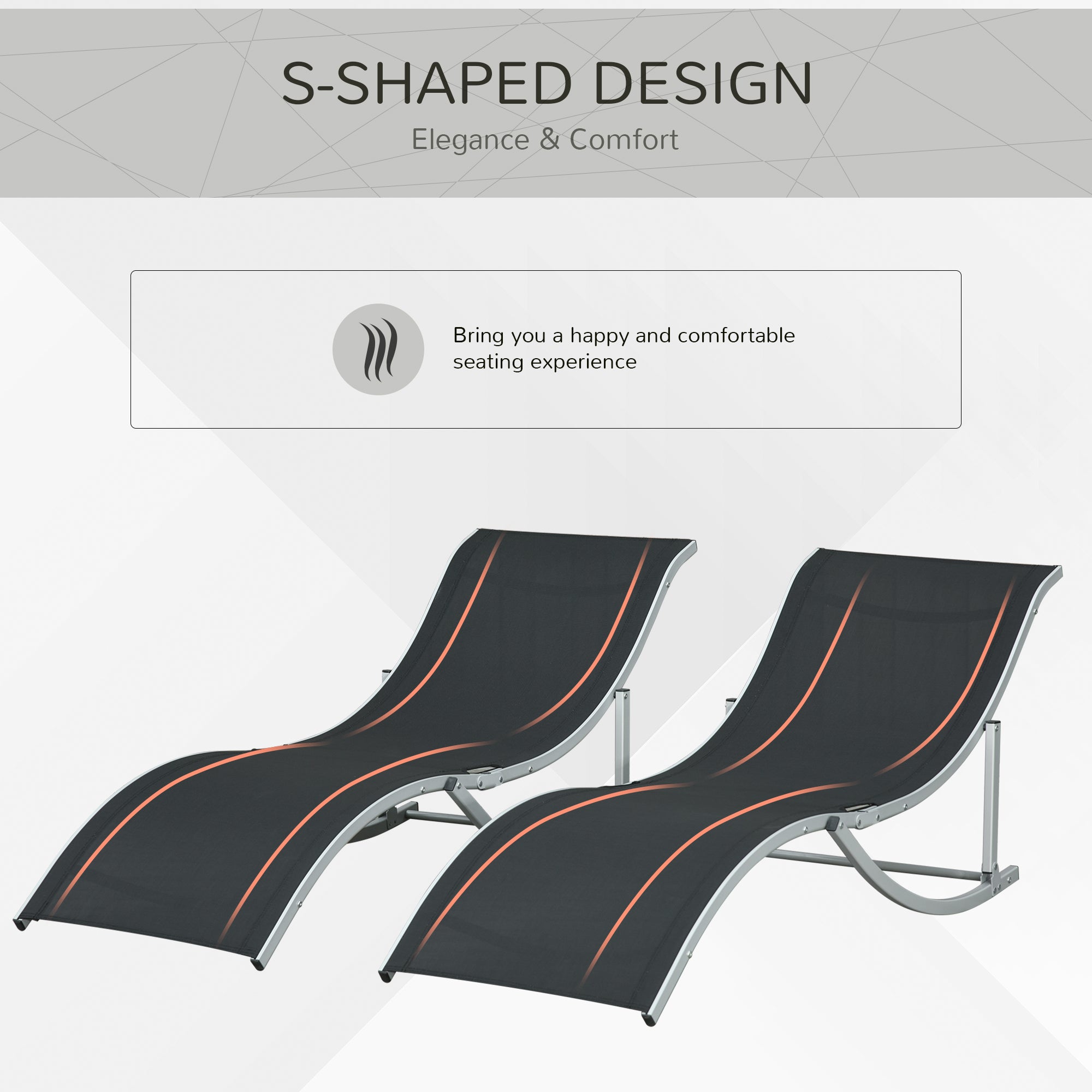 Outsunny 2-Pack S-shaped Reclining Lounge Chair: Foldable for Patio, Beach, Garden, Black, 264lbs Capacity 