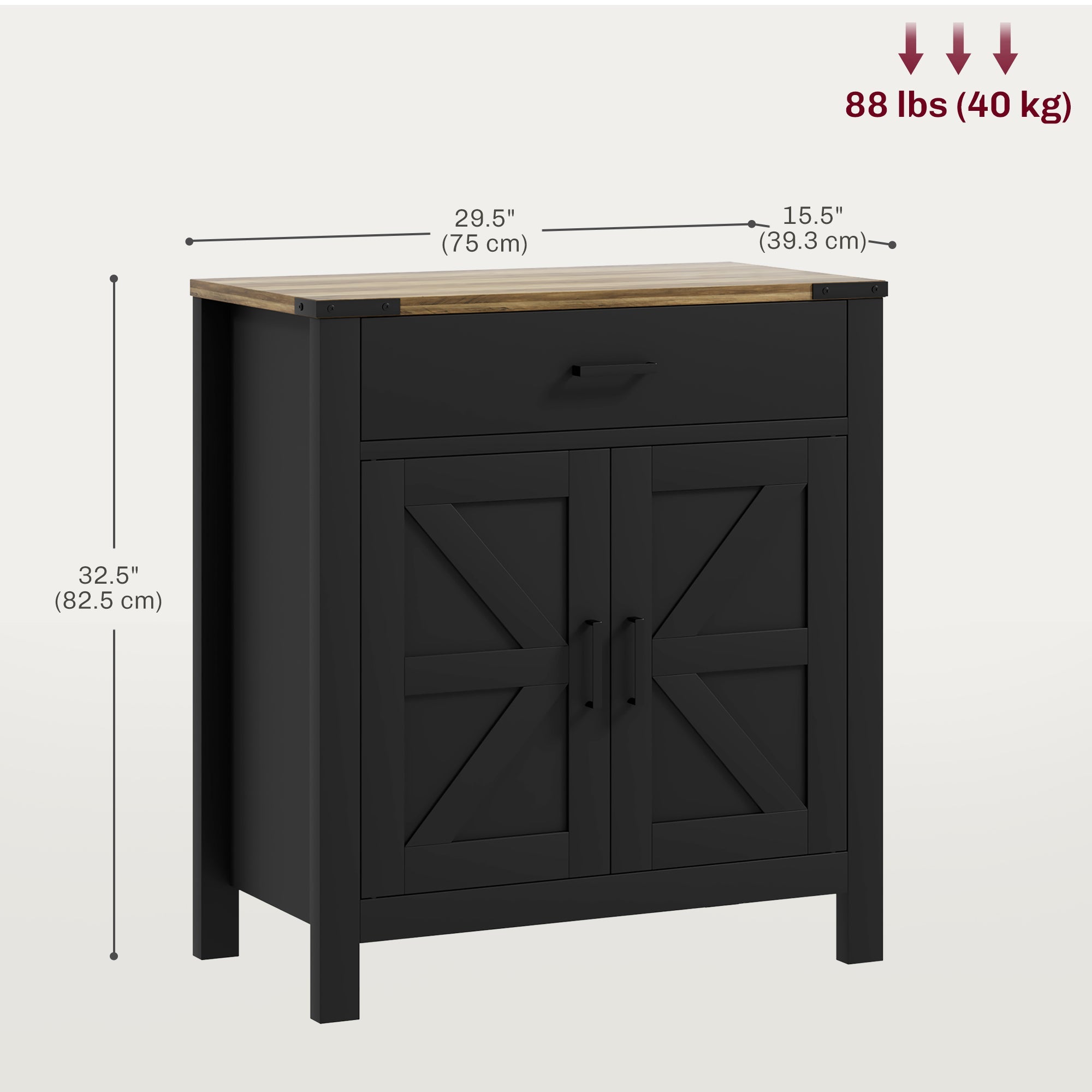 HOMCOM Farmhouse Buffet Cabinet Sideboard with 1 Drawer, 1 Storage Cabinet and Adjustable Shelf, Black 