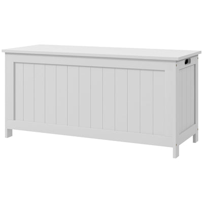 HOMCOM Modern Storage Chest Bench with Safety Hinges Entryway Toy Chest White with Side Handles for Living Room Playroom 