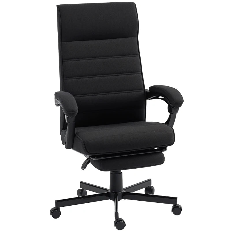 Office Chair, Linen High Back Desk Chair, Swivel Recliner with Adjustable Height, Footrest and Padded Armrest, Black