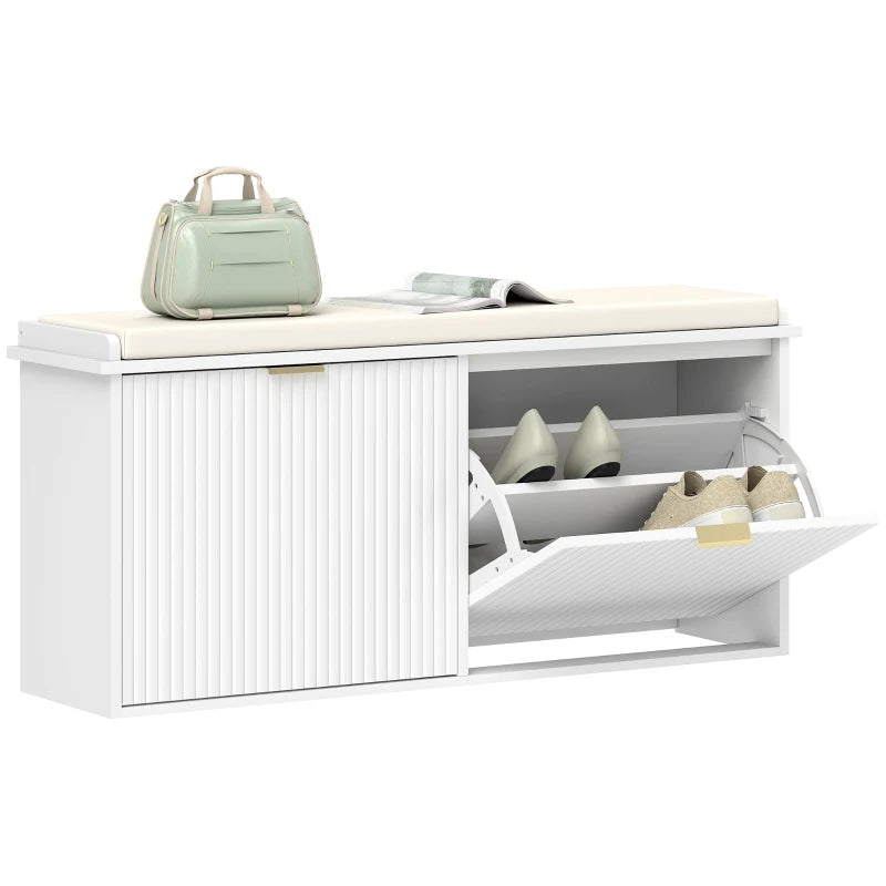 Entryway Bench with Padded Seat and Flip-Drawers, Holds up to 529lbs, Shoe Storage Bench for 10 Pairs of Shoes, White