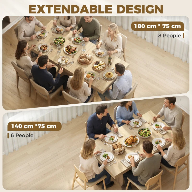 Extendable Dining Table with Storage Cabinet & Adjustable Shelf – Natural Wood