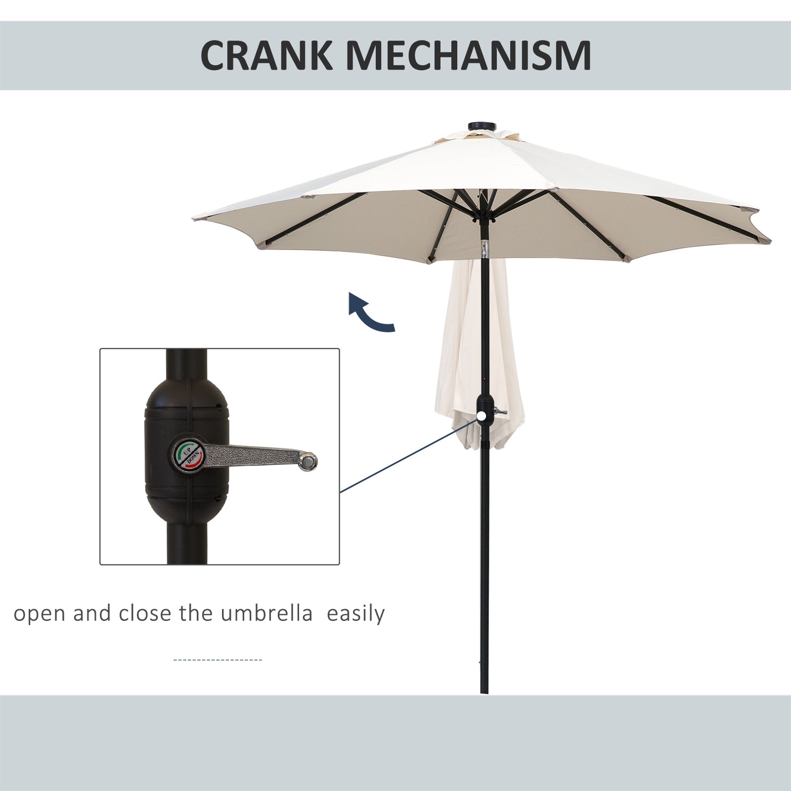 Outsunny 9ft Solar LED Patio Umbrella: Cream Outdoor Tilt Canopy with 24 Lights for Nighttime Ambiance 
