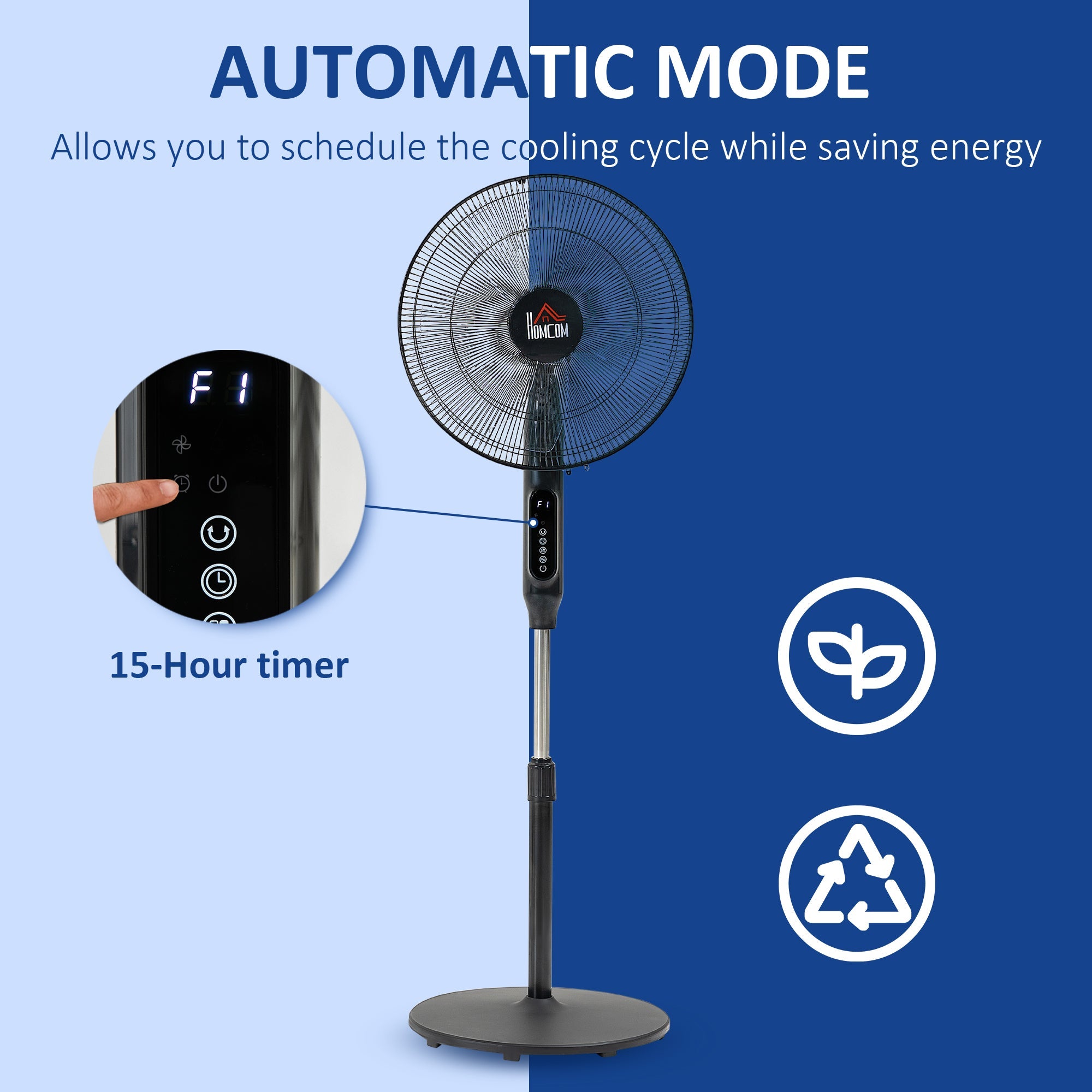 HOMCOM Standing Floor Fan Remote Control Stand Up Cooling Tall Pedestal Electric Bedroom Black 