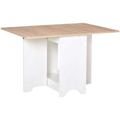 HOMCOM Foldable Drop-Leaf Dining Table with Storage Shelf Oak Finish Space Saving Kitchen Table for Dining Room 
