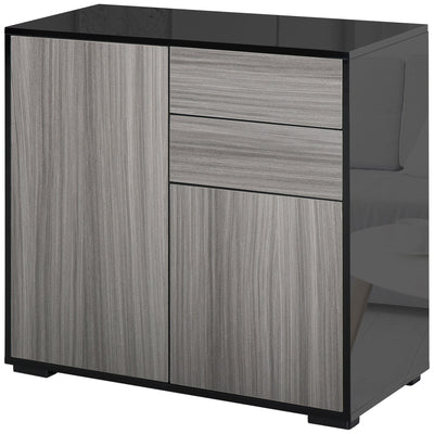 HOMCOM Stylish Buffet Sideboard High Gloss Grey Black Kitchen Storage Cabinet Cupboard with Push Open Design 2 Drawer 2 Doors Shelf 