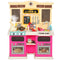 Qaba Play Kitchen Set, Kids Kitchen Playset with Real Lights and Sounds, Sink, Stove, Clock, Accessories, Pink