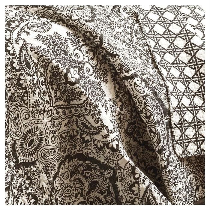 King size 3-Piece Cotton Quilt Set in Black White Paisley Damask - Free Shipping